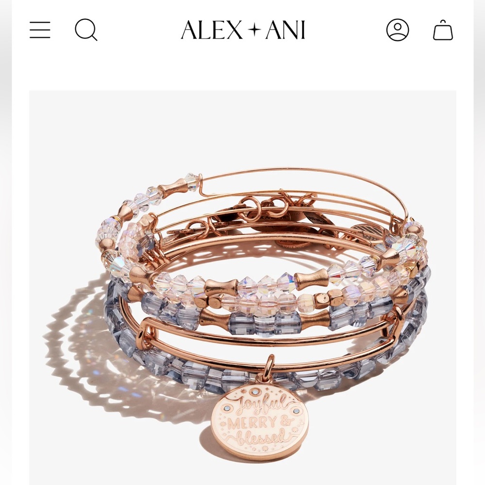 Alex and Ani Joyful, Merry, Blessed bracelet set of 5 in pink